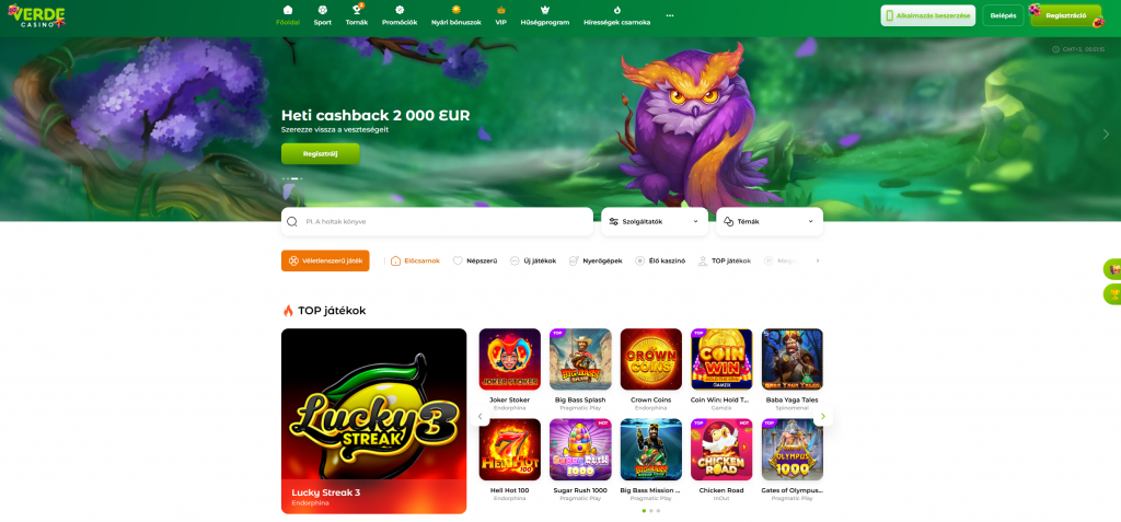 Verde Casino hivatalos weboldal bónusz ajánlattal